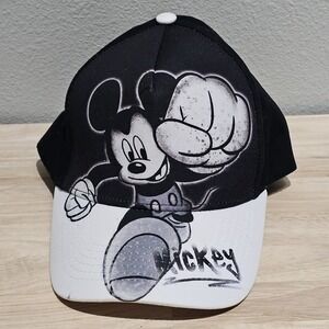 Disney Mickey Mouse Fist Pump Black White Bill Graphic SnapBack Cap Hat